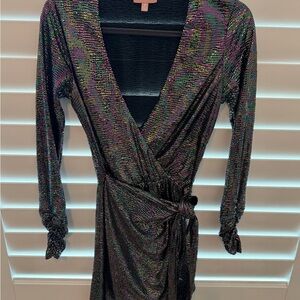 Show Me Your Mumu Black Holographic Wrap Dress